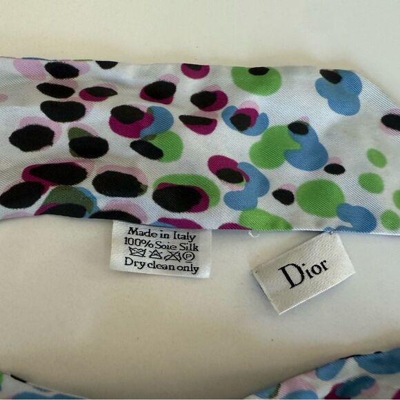 Dior Polka Dot Silk Twilly Scarf in Blue and Green - Picture 2 of 7